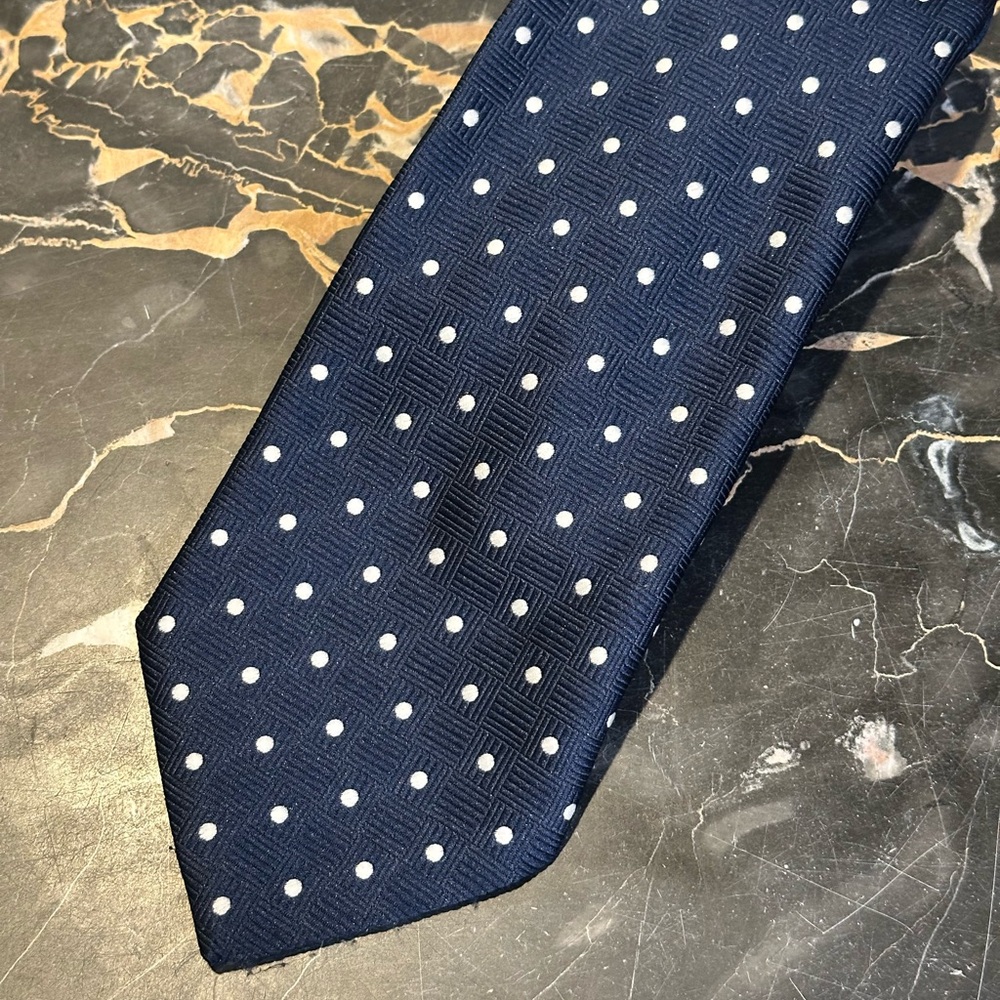 Bartolini Collection Navy Blue Polka Dot Silk Tie